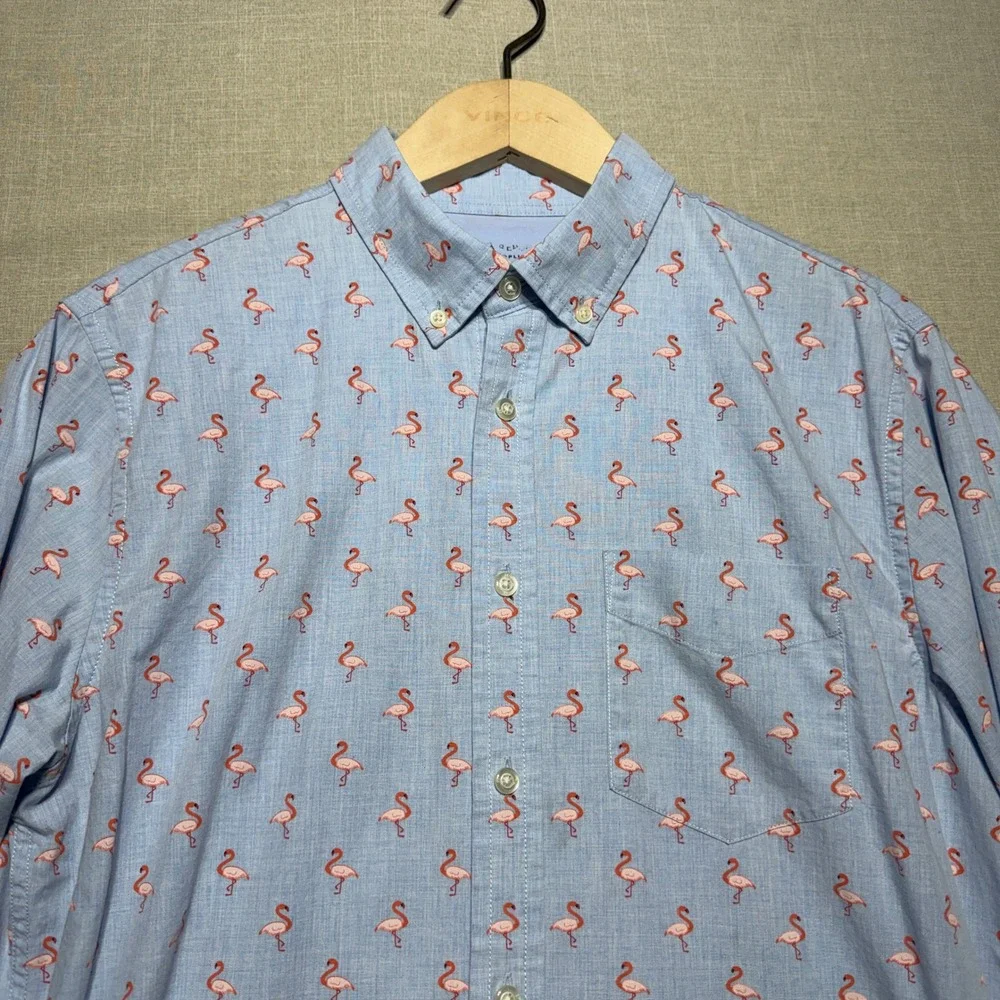 Banana Republic Shirt Mens M Blue Flamingo LS Untucked Slim Luxe Poplin 469308